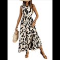 thumbnail image 3 of Vestido Maxi Floral de Verano para Mujer, Cuello Abotonado, Cintura Anudada, Volantes Escalonados, Sin Mangas, Estilo Bohemio, Color Albaricoque L, 3 of 9