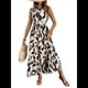 thumbnail image 3 of Vestido Maxi Floral de Verano para Mujer, Cuello Abotonado, Cintura Anudada, Volantes Escalonados, Sin Mangas, Estilo Bohemio, Color Albaricoque S, 3 of 9