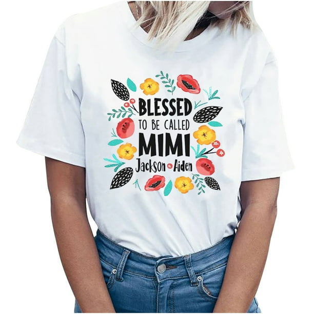 Camisetas estampadas con cuello redondo para el día de la madre para mujer Camisetas estampadas Camiseta de manga corta Blusa Tops Fridja bn3517