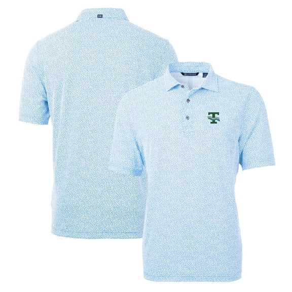 Men's Cutter & Buck Light Blue Tulane Green Wave Virtue Eco Pique Botanical Recycled Polo