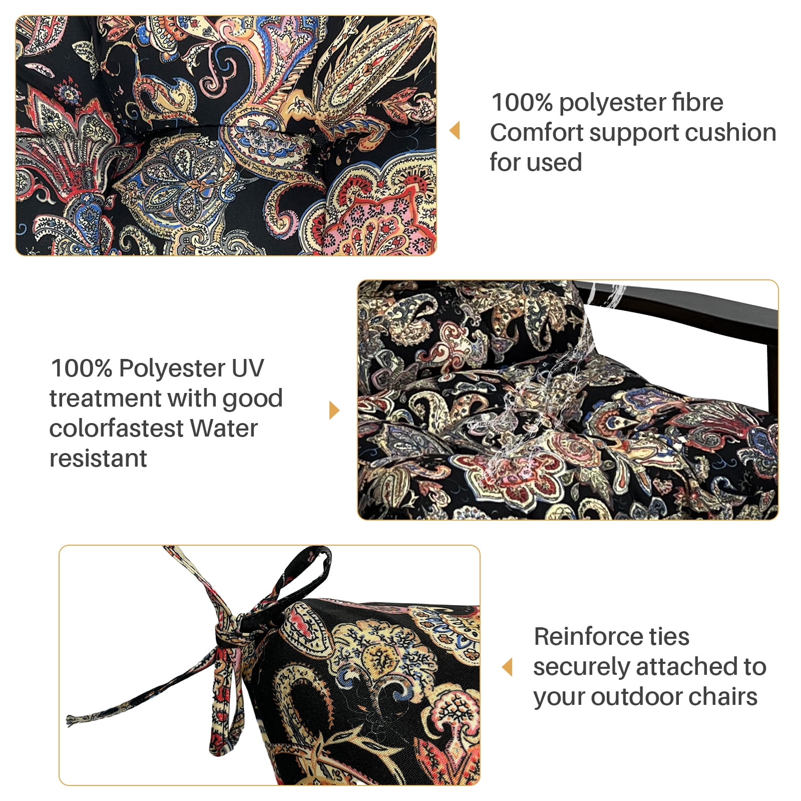 TOPCHANCES Outdoor Seat/Back Chair Cushion for Patio Garden Seat Pad, Spring/Summer Seasonal All Weather Replacement Cushions, Black Flowers
