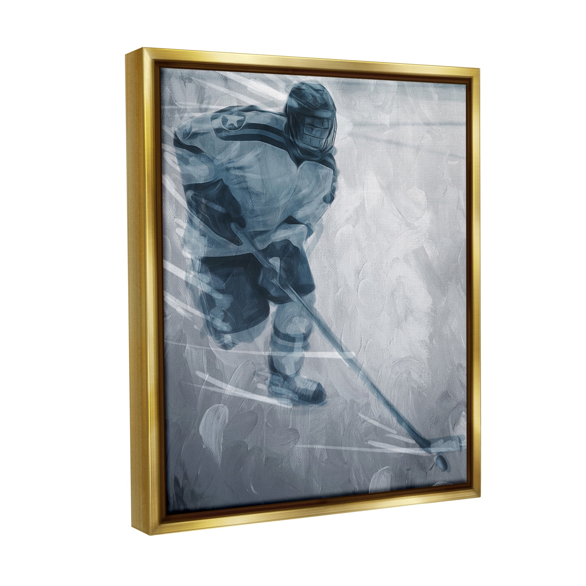 Stupell Industries Hockey Player on Ice Sports Painting Gold Floater Framed Canvas Art Print Wall Art, 17 x 21
