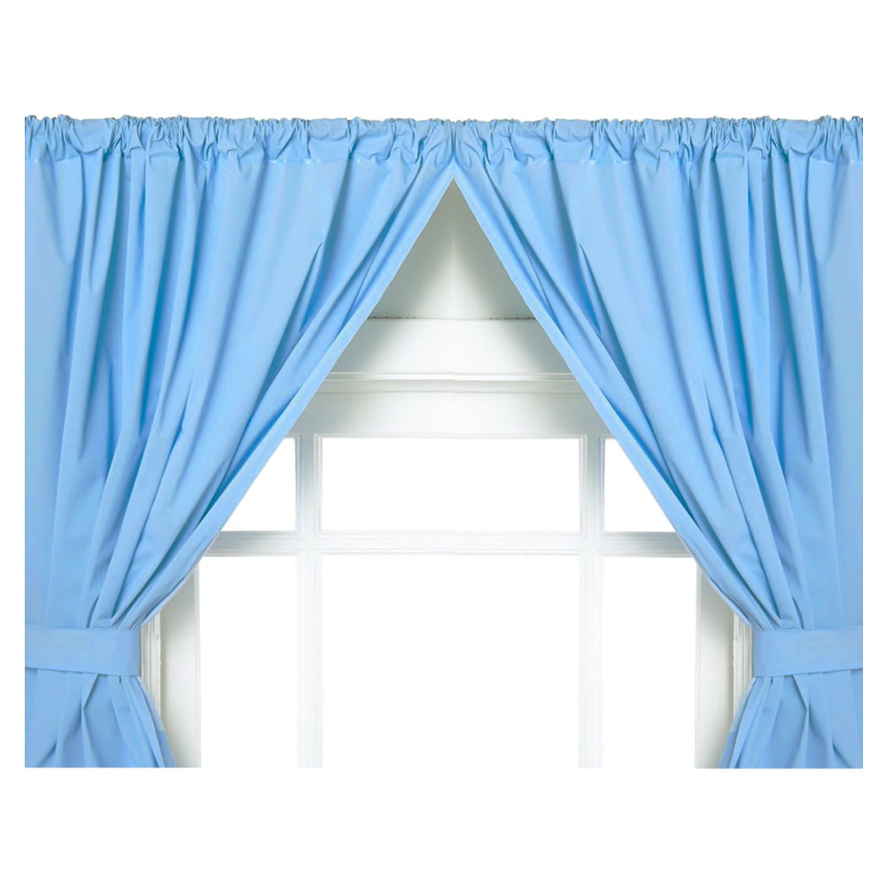 Light Blue Double Swag Vinyl Bathroom Window Curtains w/ Tie Backs 36
