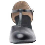 Joocare Women Black Leather T-Strap Latin Ballroom Dance Shoes Ladies Modern Tango Salsa Party Dancing Shoes (7.5, Black)