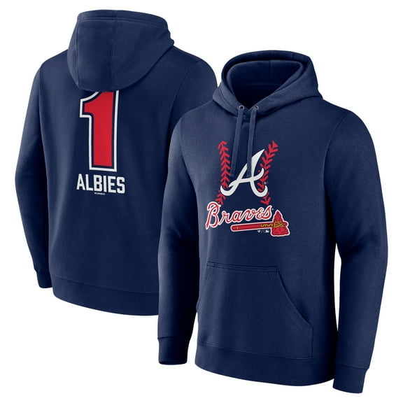 Men's Ozzie Albies Navy Atlanta Braves Fastball Player Name & Number Pullover Hoodie