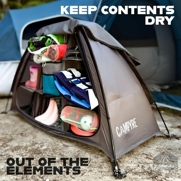 Tent & RV Camping Organizer with Zippered Flap, 9-Shelf Storage