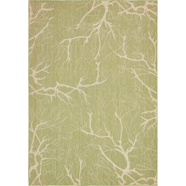 Unique Loom Botanical Collection Abstract Pictorial Transitional Indoor and Outdoor Flatweave Area Rug, 8 Feet x 11 Feet 4 Inch, Light Green/Beige