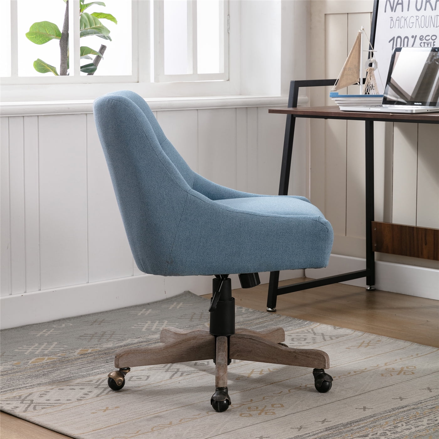 Swivel Office Chair Modern Tufted Linen Upholstered Swivel Task