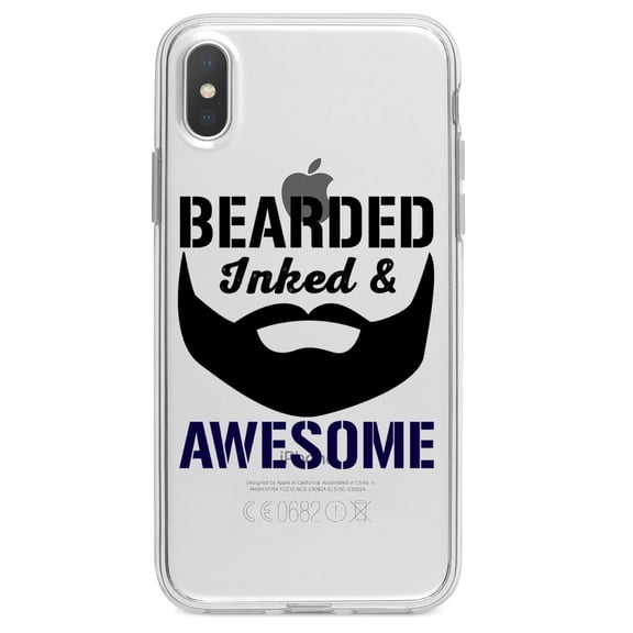 DistinctInk Clear Shockproof Hybrid Case for iPhone XS Max (6.5" Screen) - TPU Bumper Acrylic Back Tempered Glass Screen Protector - Bearded Inked & Awesome