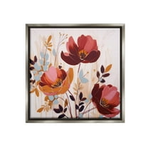 Stupell Industries Red Modern Roses Botanical & Floral Painting Gray Floater Framed Canvas Art Print Wall Art, 18 x 18