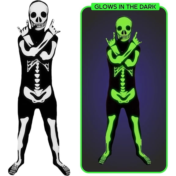 Morphsuits Kids Glow in Dark Skeleton Costume Boys Girls Halloween Costumes Black L