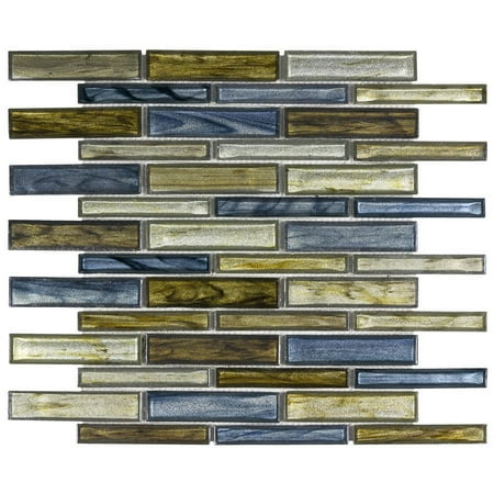 MTO0232 Modern Linear Blue Green Gray Glossy Metallic Artisan Glass Mosaic Tile