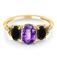 thumbnail image 3 of Gem Stone King 2.04 Ct Oval Checkerboard Purple Amethyst Black Onyx 10K Yellow Gold Ring (Size 9), 3 of 6