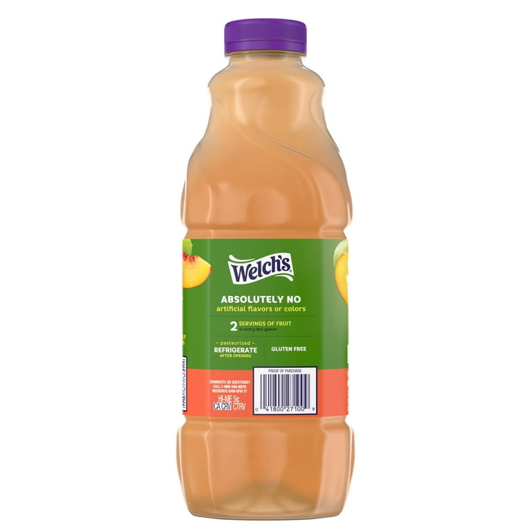 Welch's 100% White Grape Peach Juice, Sun-Sweetened, No Added Sugar,  Non-GMO, 64 fl oz Bottle
