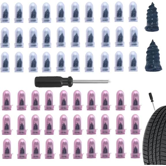 60 PCS Tire Repair Rubber Nail, Vacuum Tire Repair Kits Spiral Rubber Screws, Self-Service Tool for Car