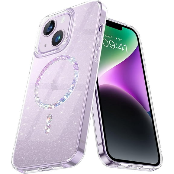 iPhone 14 Case, Phone Case iPhone 13 [Compatible with MagSafe] Clear Crystal Glitter Shiny Shockproof Sparkly Women Girl Raised Protective Non-Slip Bumper Charging Cover for iPhone 13/14 6.1"