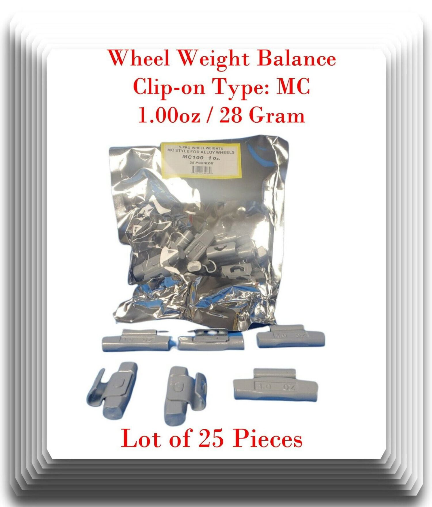 Tire Wheel Balancing Weights MC Type - 2.50 Oz Uncoated Lead Clip On Weights, 25 Piece Box