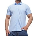 thumbnail image 2 of HAPIMO Men's Loose Cotton Linen Shirts with Pocket Fashion Lapel Pullover Sale Clothing Solid Tees Summer Hawaiian Beach Button Short Sleeve Shirts Blue XXL, 2 of 3