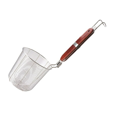 

Stainless Steel Bast Cooking Colander Dumplings French Fries Frying Bast with Wood Handle Strainer Home Kitchen 12.5CM