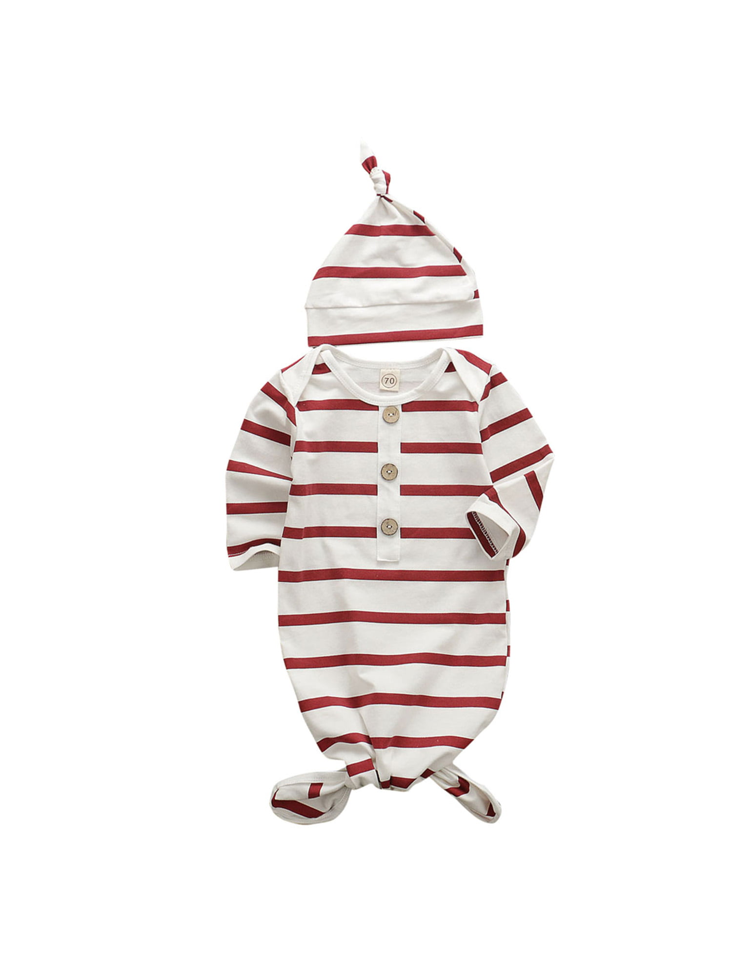Baby Gown Newborn Cotton Nightgown Long Sleeve Stripe Baby Sleeping Bags Baby Boy Girl Coming Home Outfits Set 