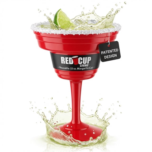 Reusable Red Plastic Margarita Glasses with Stem, 15 oz, Durable Party Drinkware