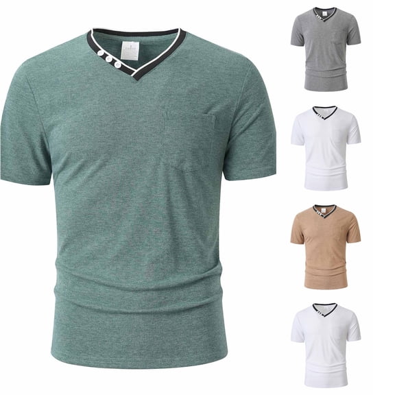 ZXLBBD Mens T-Shirts Henley V Neck Short Sleeve Workout Shirts Solid Color Slim Fit Lightweight Athletic T-Shirts for Man Outdoor,Gray,XL