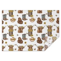 White Highland Cow Flower Barrel Pattern Rectangle Tablecloth 60"x84",Waterproof Polyester Rectangle Table Cloth, Wipeable Spillproof Polyester Tablecloth for Dining, Camping, Indoor and Outdoor