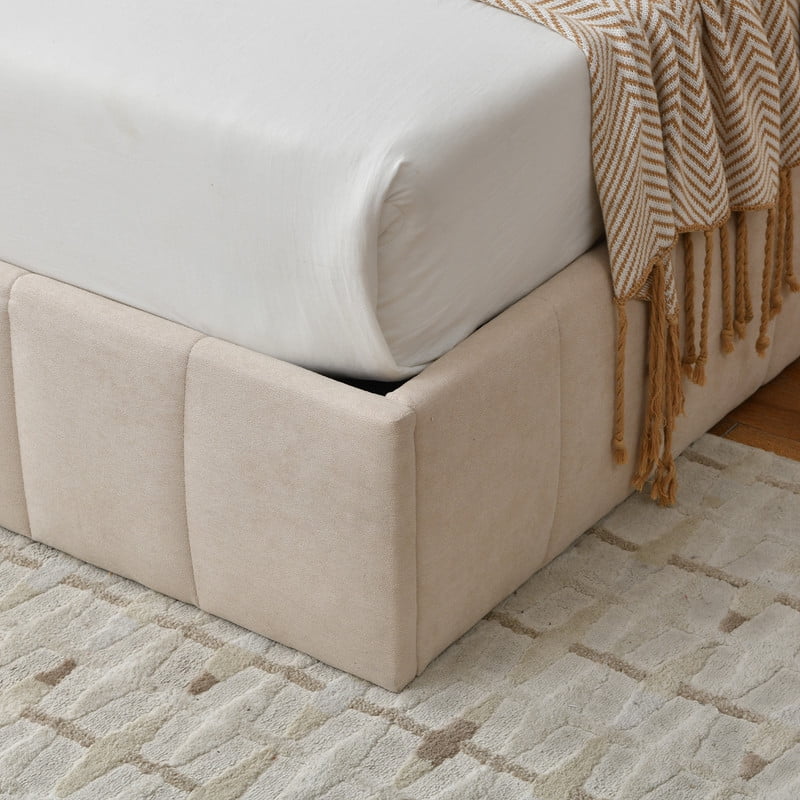 VELOCAVA Full Size Bed Frame with Lift Up Storage, Upholstered Platform Bed with Hydraulic Storage, No Headboard Low Profile Design, No Box Spring Needed, Beige
