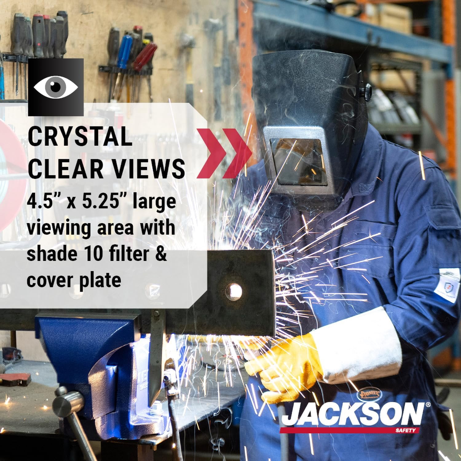 Jackson Safety Welding Helmet - Passive - Polycarbonate/ABS Blend - 4.5" x 5.25" Viewing Area - Shade 10 - 370 Speed Dial Headgear - Black - HSL100 Series