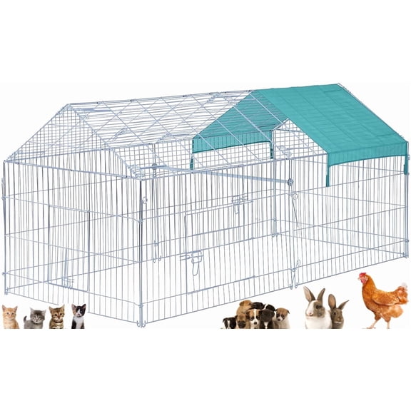 Mcage Large No Rust Stainless Galvanized Steel Outdoor 1-Story Chicken Hen Duck Puppies Kitten Enclosure with 4 Ground Stakes
