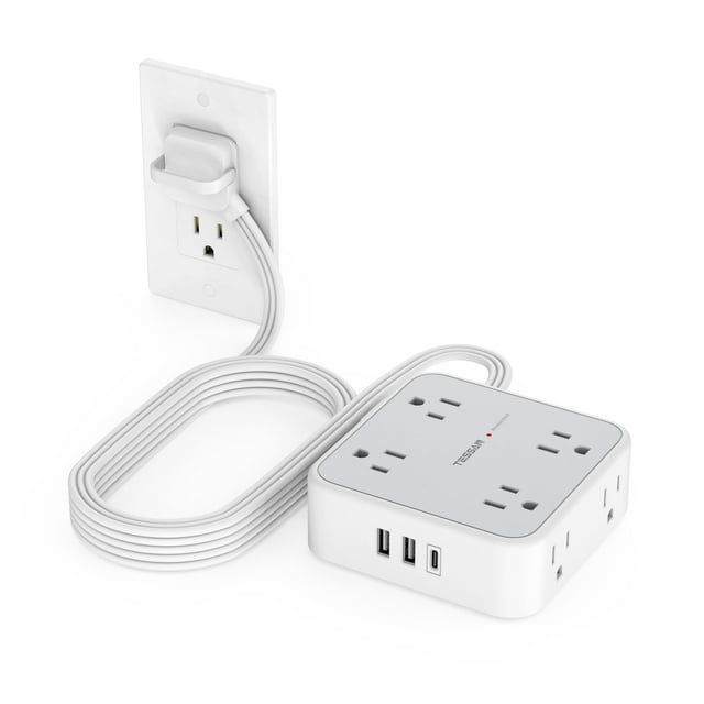 Protector contra sobretensiones, regleta TESSAN, 8 salidas y 3 puertos USB
