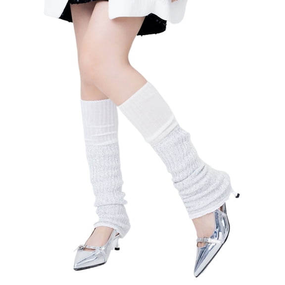 Sparkling Sequined Patchwork Ribbed Knit Boot Cuff Vintage Stretch Long Leg Warmers Leg Cover for Women Party Dance