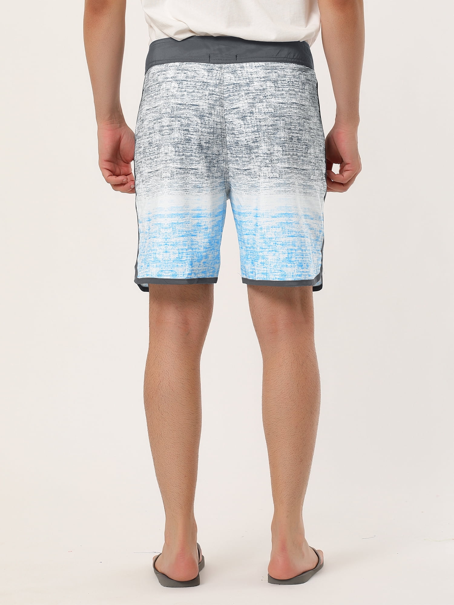 Unique Bargains Men's Summer Printed Drawstring Color Block Swim Beach Shorts 32 Gray Blue