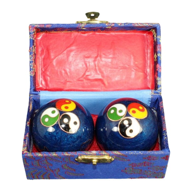 2 bolas de masaje con caja de almacenamiento, masajeador de dedos, bolas de salud chinas Colorido Chisme Azul
