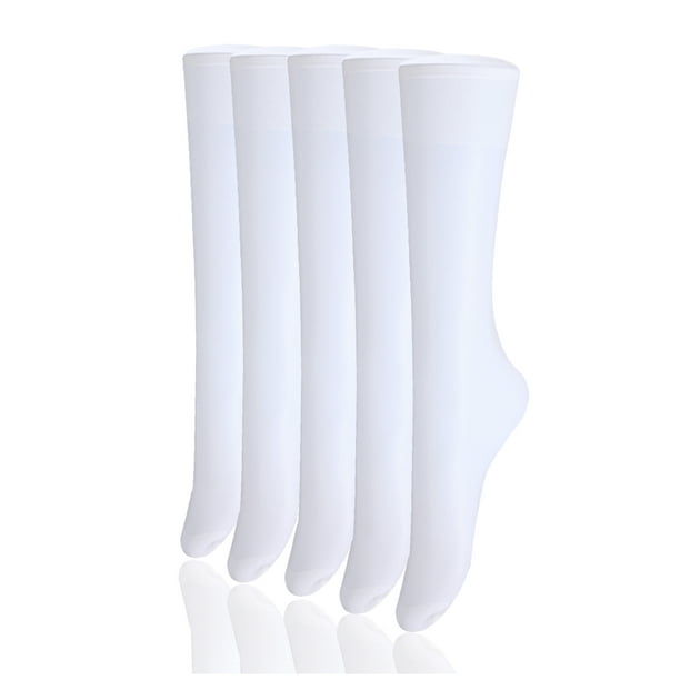 INSPIRAR CHIC Medias de Seda para Mujer hasta la Rodilla con Punta Reforzada Blancas Talla Única