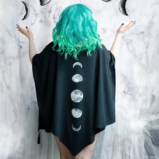 Capa con estampado redondo de luna, capa Mujer Primavera y otoño Luto oscuro Mangas de muñeca sueltas