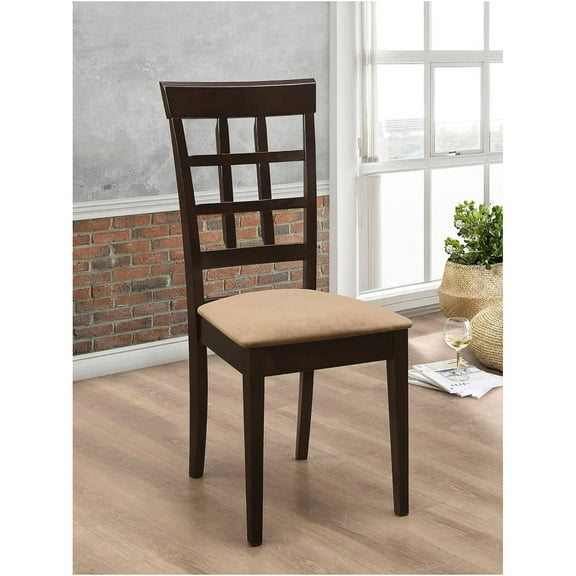 JERFIT 2-Pack Transitional Dining Chairs with Lattice Back, Upholstered Seat, Cappuccino Brown Wood Finish for Kitchen, Dining Room