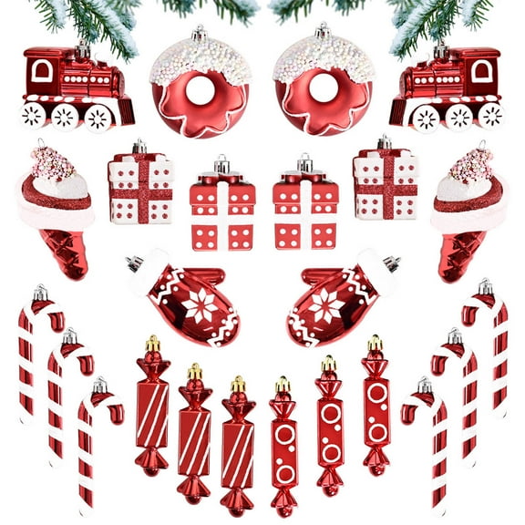 MXTPOV Red Christmas Balls, Cute Crutches Shaped Christmas Ornaments for Xmas Tree, Delicate Glitter Christmas Decor Hanging for Party Wedding Home Decor, 6Pcs