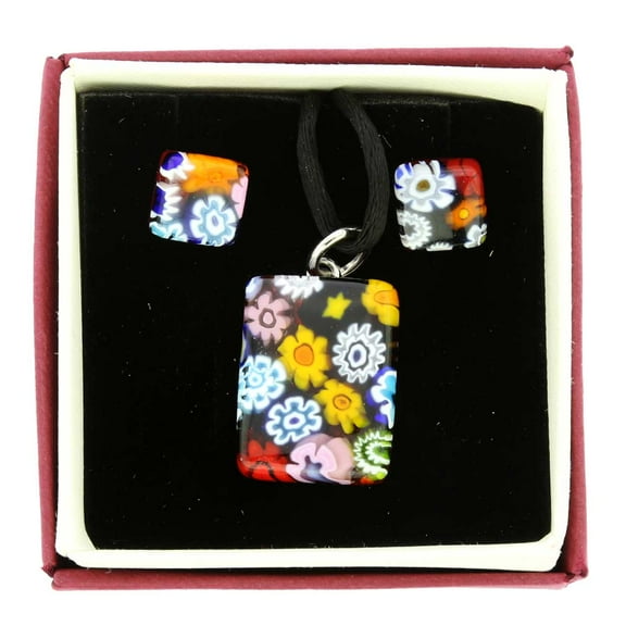 GlassOfVenice Murano Glass Millefiori Necklace and Earrings Set - Rectangular