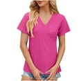 thumbnail image 4 of qolati Womens Dressy Casual Blouses Casual V Neck Short Sleeve Eyelet Tops Boho Loose Fit Curves Hem Summer Beach T Shirts, 4 of 5