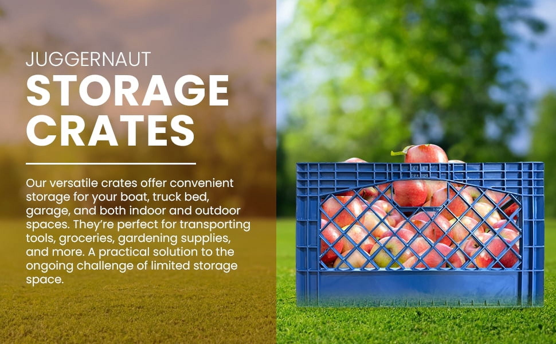 Juggernaut Storage 24 Qt Heavy Duty HDPE Plastic Milk Crate with Handles, Blue, 1 Count, RMK24QT-BLUE