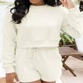 thumbnail image 4 of Women 2 Piece Tracksuits Long Sleeve Sweatshirt and Elastic Shorts, 4 of 9