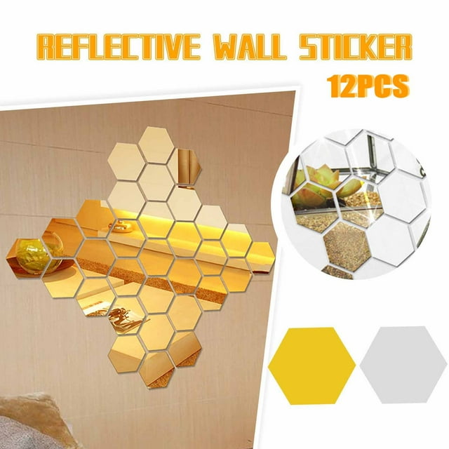 Fiudx Pegatinas de Pared con Espejo Hexagonal, Forma Personalizable, Acabado Reflectante Transparente, Amplían El Espacio, Decoración Del Hogar, Juego de 12, Diseño Elegante y Funcional, Tamaño 30 X