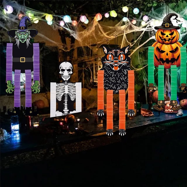Fiudx Colgante de Panal de Halloween, Diseño de Calabaza y Esqueleto de Bruja, Papel Ligero, Efecto 3D, Decoración para Fiestas, Uso Interior y Exterior, 42 X 28 Cm.
