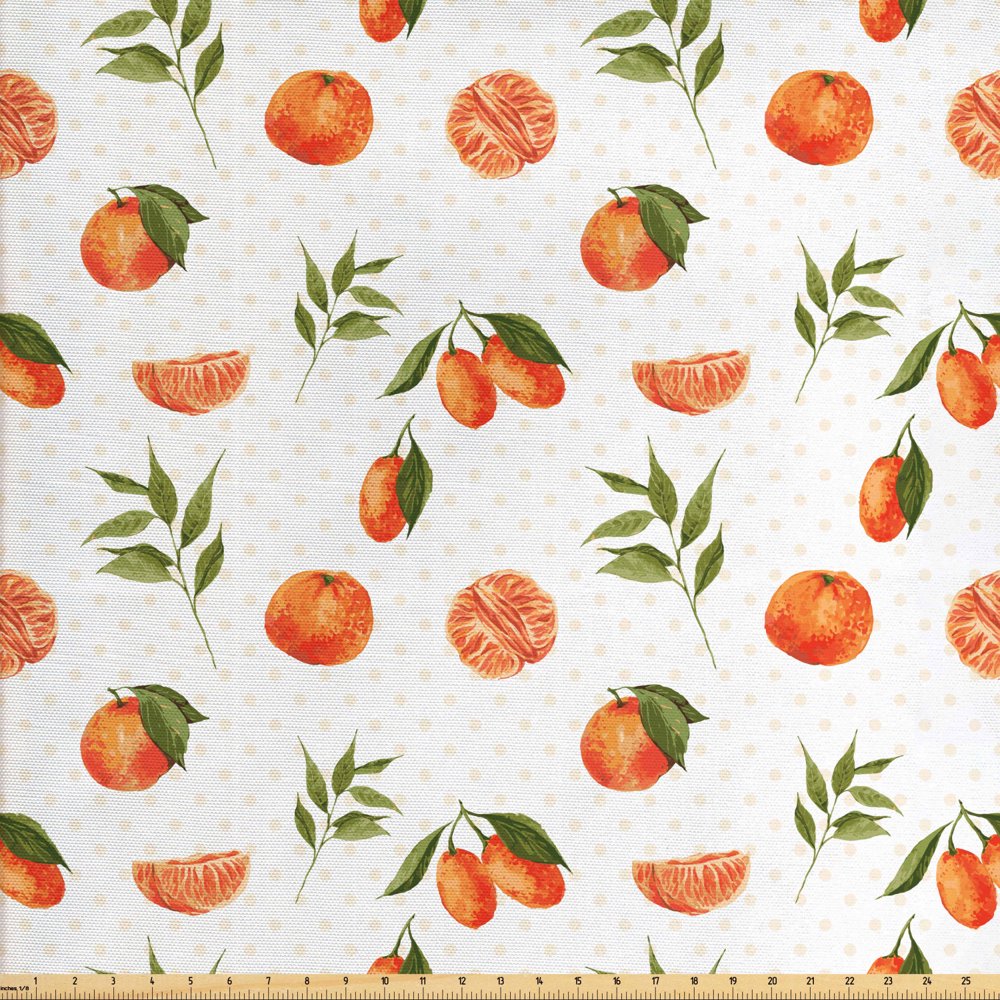 Burnt Orange Fabric by The Yard, Watercolor Orange and Tangerine Fruits