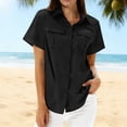 thumbnail image 2 of XUNKUSGA Shirts for Women Classic Button Down Short Sleeve Tops for Women Casual V Neck Collared Sun Protection Shirt with Pockets for Hiking ,Travel Black, 2 of 7