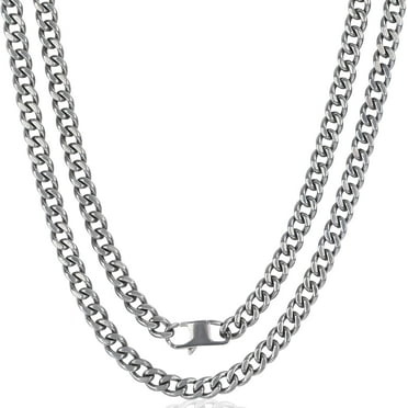 SanThree 5.5mm Pure Titanium Cuban Link Chain Necklace, Durable Skin-Friendly Solid Titanium Curb Chain Necklaces Gift for Men Women, 23.62"
