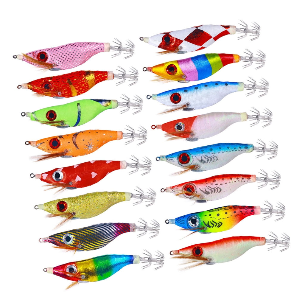 16PCS Artificial Glowing Squid Baits Soft Fishing Lures Realistic Shrimp Imitation Lures Night Fishing Gear Accessory