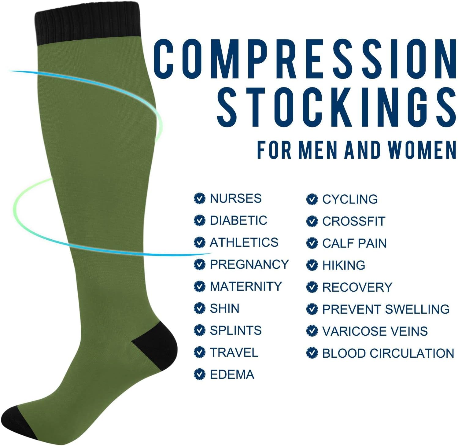 Hidove Plain Dark Olive Green Solid Color Compression Socks Women Men ...