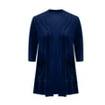 thumbnail image 6 of Htigea Women's Cardigan Velvet Half Sleeve Open Front Blouses Casual Loose Fit Everyday Cardigans with Pockets Navy M, 6 of 6